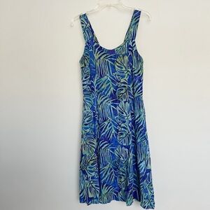 Bali Batiks Blue Leaf Print Dress Size XS Tropical Hawaiian Coconut Girl Travel